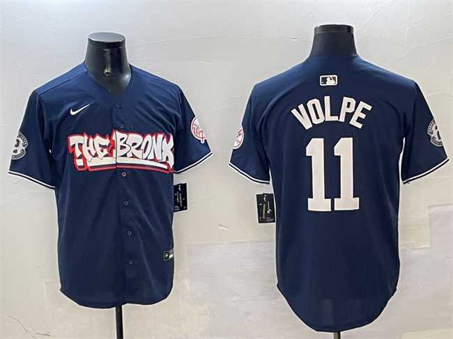 Men%27s New York Yankees #11 Anthony Volpe Navy Bronx Graffiti Vapor Limited Stitched Jersey->new york yankees->MLB Jersey